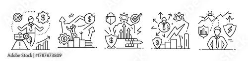 Business development strategy and success line icon set vector
