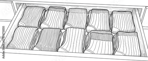 Organized Drawer of Socks A Simple Illustration of Tidiness and Order in Home Organization