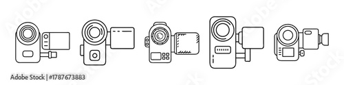 Video camera recorder camcorder line icons collection