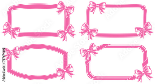 Elegant pink ribbon frames with bows for invitations, cards, and festive designs