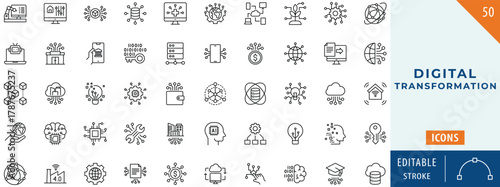 Digital transformation icon collection set. Editable stroke.
