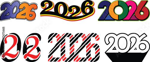 2026 Colorful Number Font Design Vector.  Modern New Year Typography Art.