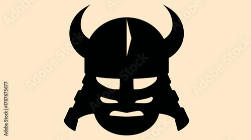 Black silhouette icon of a Viking warrior helmet with horns, representing ancient Nordic history, mythology, or battle gear design element.