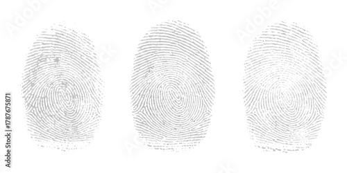 Three grey fingerprints on white background symbolizing identity security