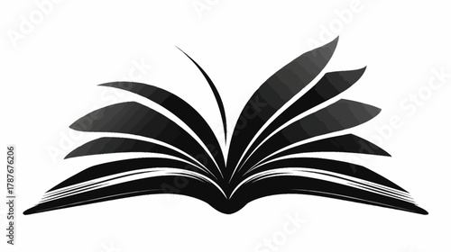 Stylized open book icon with fanned pages, representing knowledge, education, reading, and literature. Minimalist graphic design concept.