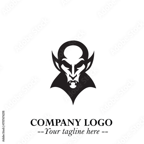 Head of Dracula Logo Symbol in Black on the White Background with Horror Minimal Vector Design