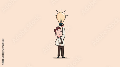 Creative businessman with a bright idea holding a glowing lightbulb, concept of innovation, solution, or inspiration