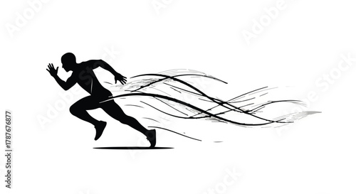 Dynamic silhouette of a runner in motion, conveying speed and energy with abstract trailing lines.