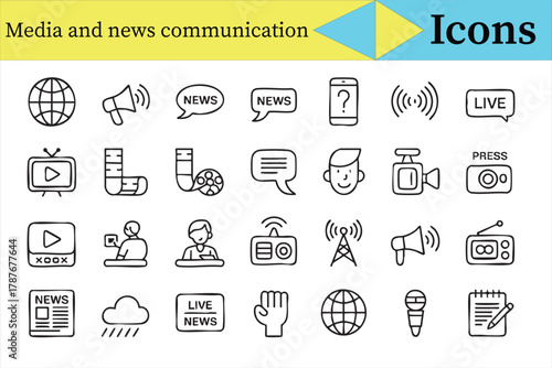 Communication and broadcasting symbol set in modern line art style