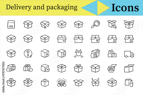 Courier and parcel delivery vector icons for shipping and business concepts