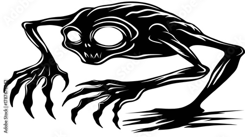 Creepy Scary Monster Creature Illustration for Horror and Dark Fantasy Designs, Spooky Nightmare Vector Graphic