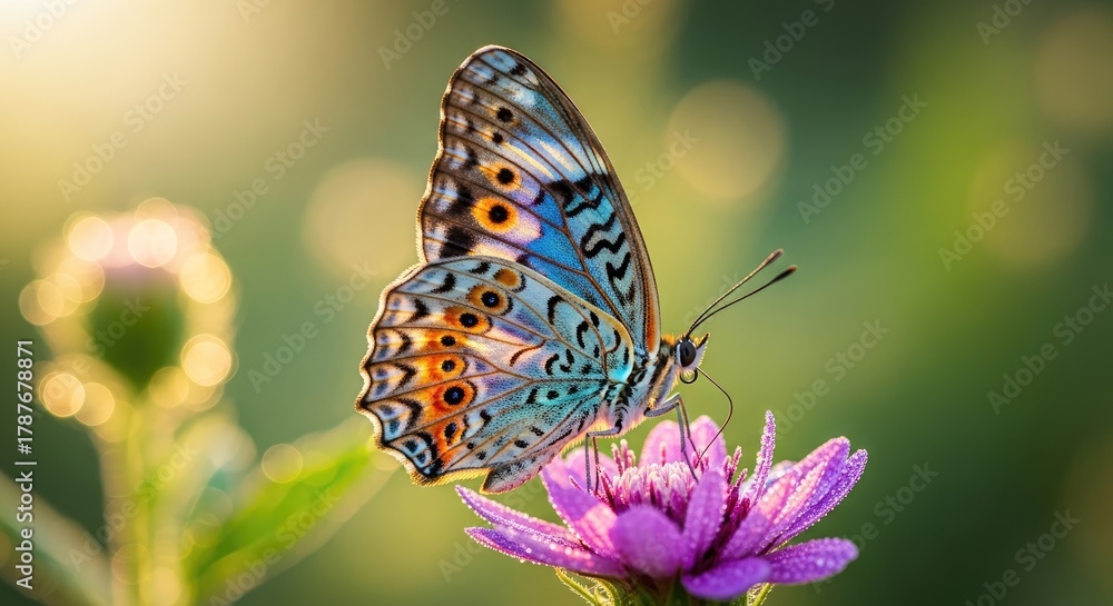 Obraz premium Butterfly on Purple Flower - A Vibrant Nature Scene.