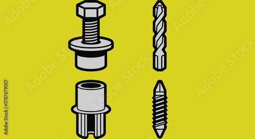 Illustration of a bolt drill anchor and screw on white background editable vector file