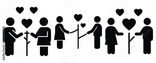 couple proposal silhouette Valentine icon set,Black color simple Vector icons