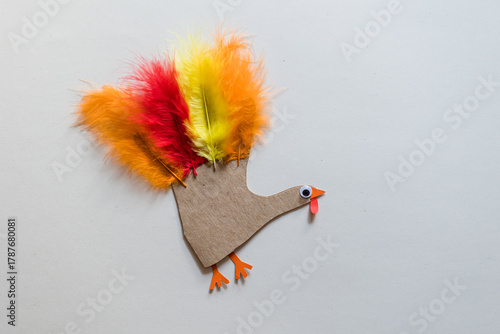 DIY turkey - craft gift for thanksgiving day. paper craft for kids. create art for children. autumn background with copy space.