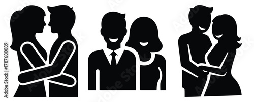 couple silhouette happy silhouette Valentine icon set,Black color simple Vector icons