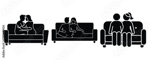 couple silhouette on silhouette Valentine icon set,Black color simple Vector icons