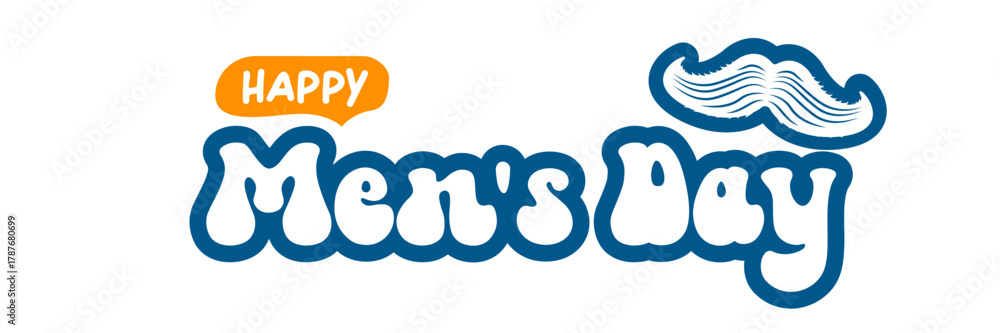 Naklejka premium International Men's Day banner with mustache isolated on white. Happy mens day wide poster, banner and sticker