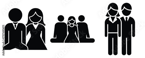 couple sitting silhouette Valentine icon set,Black color simple Vector icons