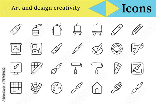 Brush, palette, and pencil icons