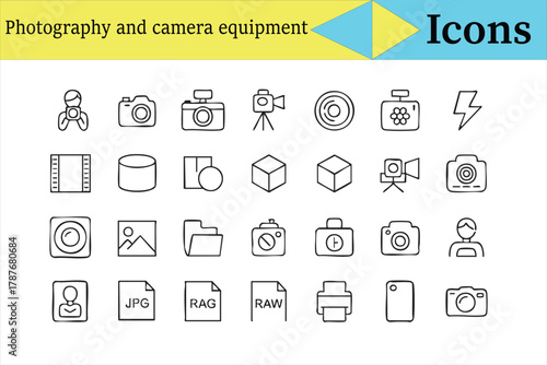 Photography and camera line icons collection for creative and studio vector design
