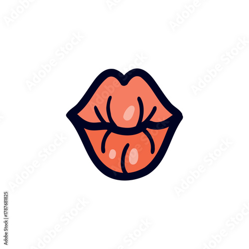 Cartoon flirty lips. Kissing lips. Black outline icon on a white background.