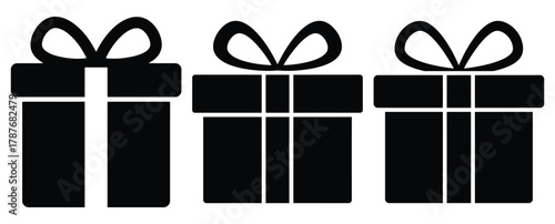 gift box silhouette Valentine icon set,Black color simple Vector icons