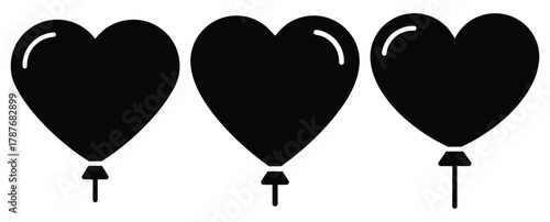 heart balloon silhouette Valentine icon set,Black color simple Vector icons