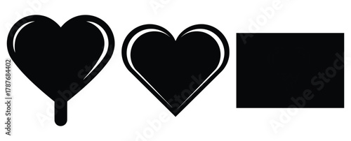 heart ice cream silhouette Valentine icon set,Black color simple Vector icons