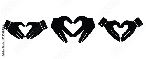 heart hands silhouette Valentine icon set,Black color simple Vector icons