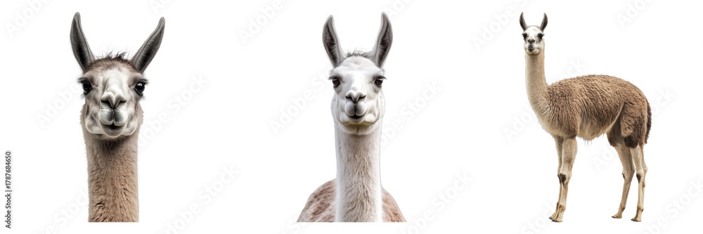 Fototapeta premium Three different views of the elegant llama posing confidently, showcasing its unique features 