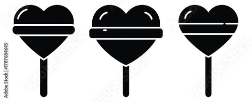 heart lollipop silhouette Valentine icon set,Black color simple Vector icons
