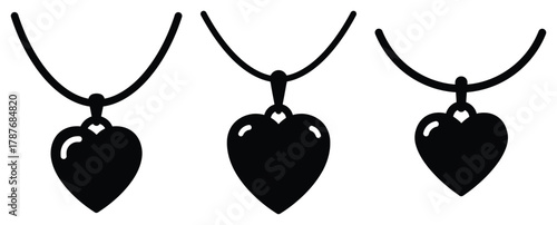 heart pendant silhouette Valentine icon set,Black color simple Vector icons