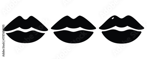 kiss lips silhouette Valentine icon set,Black color simple Vector icons