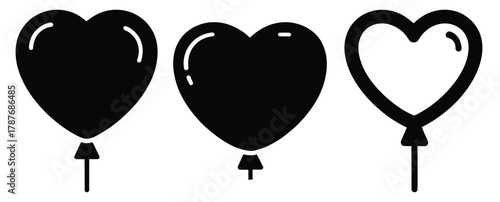 love balloon silhouette Valentine icon set,Black color simple Vector icons