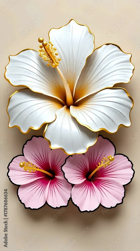 Fototapeta premium White and pink Hibiscus flower