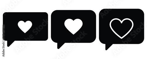 love message silhouette Valentine icon set,Black color simple Vector icons