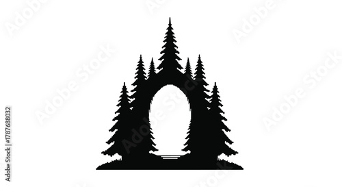 Mysterious silhouette of evergreen trees forming an archway, inviting exploration into the unknown.