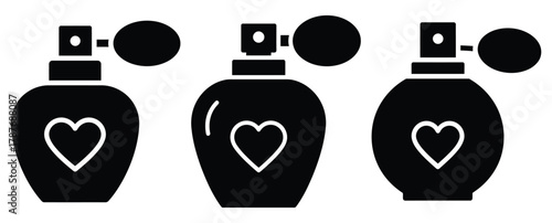 love perfume bottle silhouette Valentine icon set,Black color simple Vector icons