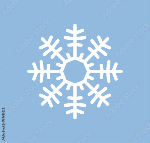 Snowflake pattern, icy crystal. Cold frozen snow flake shape with freeze geometry, festive decoration. Frosty snowy ornament. Seasonal winter ice element. Isolated flat vector illustration