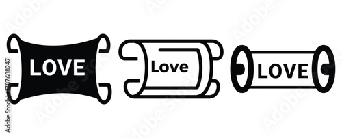 love scroll silhouette Valentine icon set,Black color simple Vector icons