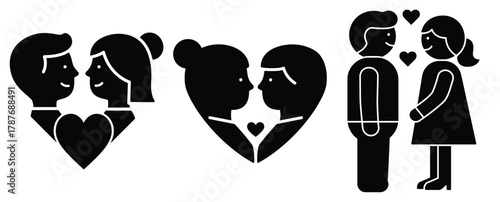 lovers silhouette silhouette Valentine icon set,Black color simple Vector icons
