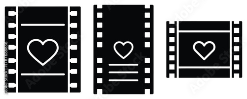romantic movie silhouette Valentine icon set,Black color simple Vector icons