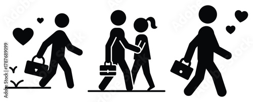 romantic walk silhouette Valentine icon set,Black color simple Vector icons