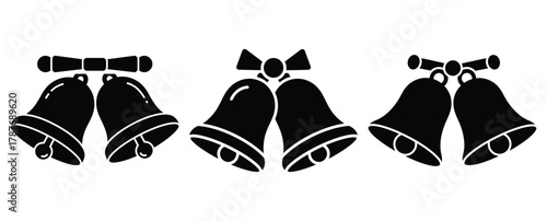 wedding bells silhouette Valentine icon set,Black color simple Vector icons