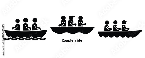 couple boat ride silhouette Valentine icon set,Black color simple Vector icons