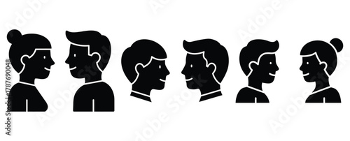 couple face to silhouette Valentine icon set,Black color simple Vector icons