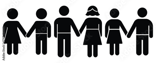 couple holding hands silhouette Valentine icon set,Black color simple Vector icons