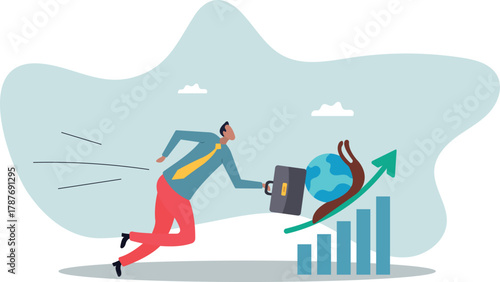 Global economic slowdown, world GDP growth decline or sluggish, recession or growth slowing down.about a man and his life.