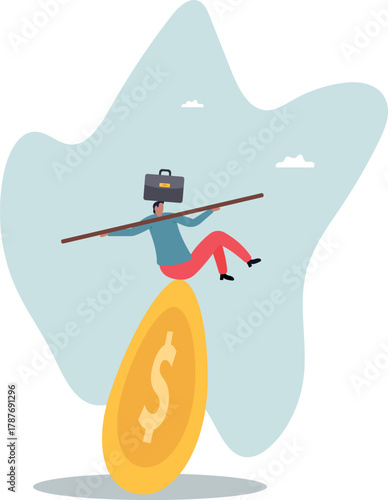 Financial and business risk, banking loan and debt risk, stability or balance of economics and investment or risk for losing job.about a man and his life.